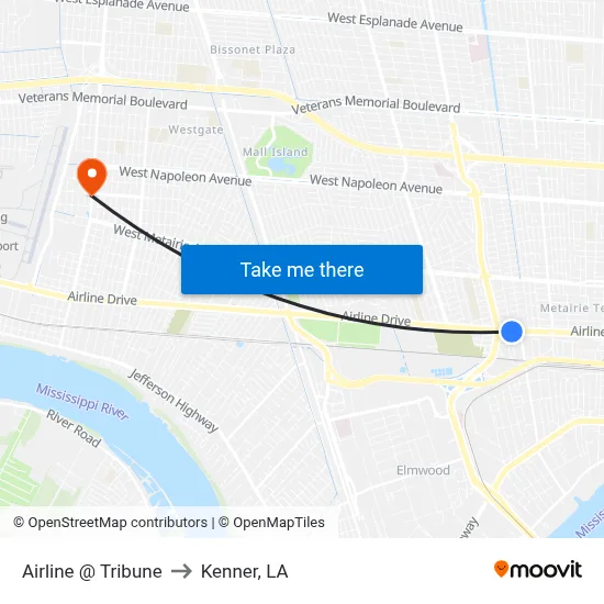 Airline @ Tribune to Kenner, LA map