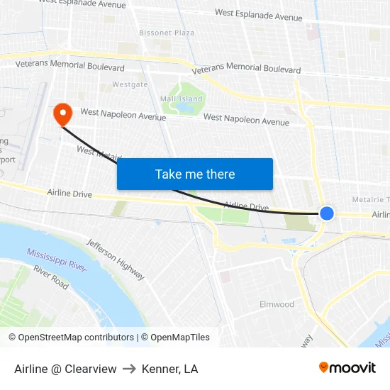 Airline @ Clearview to Kenner, LA map