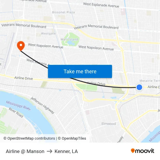 Airline @ Manson to Kenner, LA map