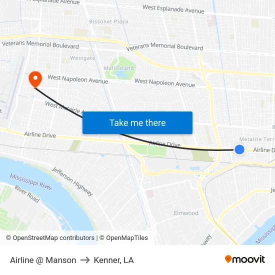Airline @ Manson to Kenner, LA map