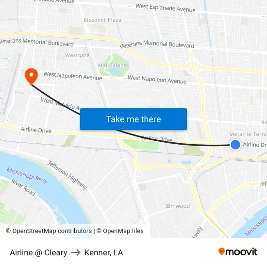 Airline @ Cleary to Kenner, LA map