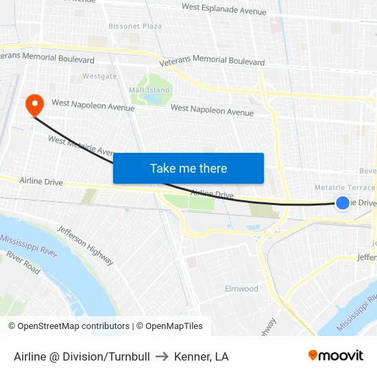 Airline @ Division/Turnbull to Kenner, LA map