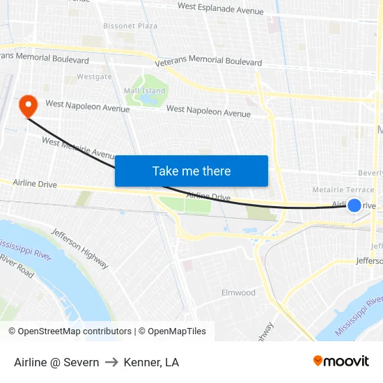 Airline @ Severn to Kenner, LA map