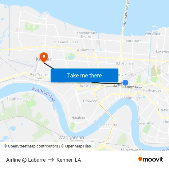 Airline @ Labarre to Kenner, LA map