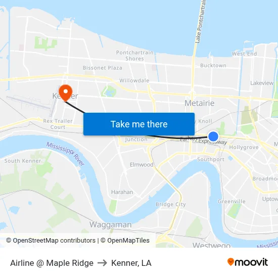 Airline @ Maple Ridge to Kenner, LA map