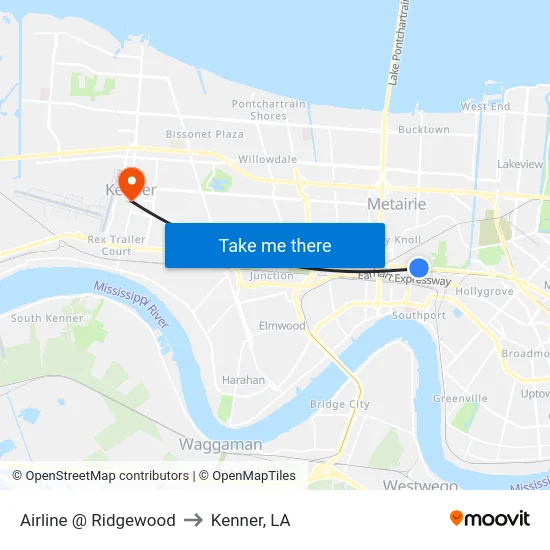 Airline @ Ridgewood to Kenner, LA map