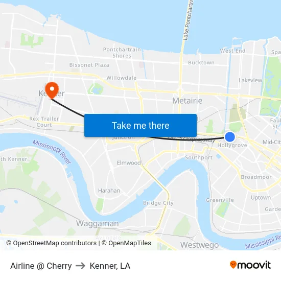 Airline @ Cherry to Kenner, LA map