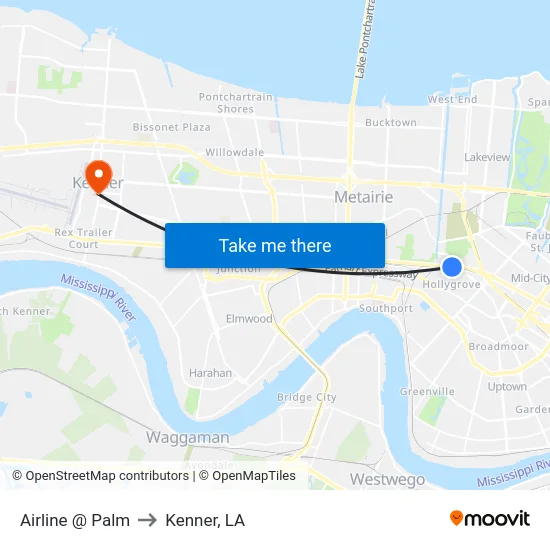 Airline @ Palm to Kenner, LA map