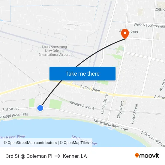 3rd St @ Coleman Pl to Kenner, LA map
