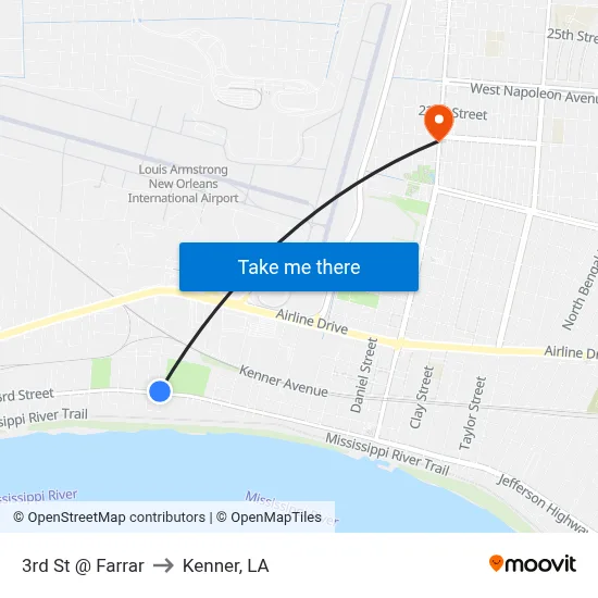 3rd St @ Farrar to Kenner, LA map
