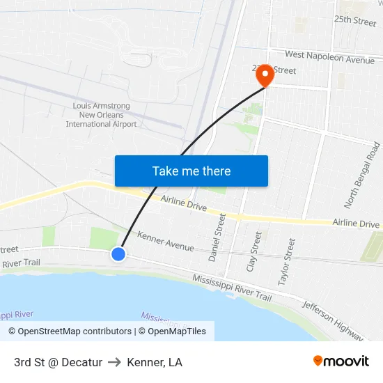 3rd St @ Decatur to Kenner, LA map