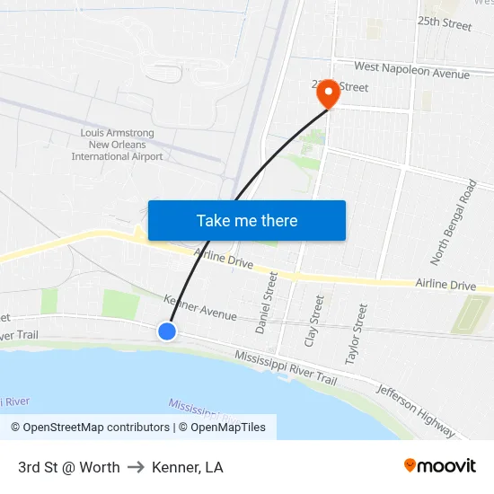 3rd St @ Worth to Kenner, LA map