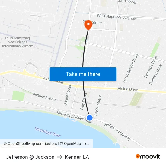 Jefferson @ Jackson to Kenner, LA map