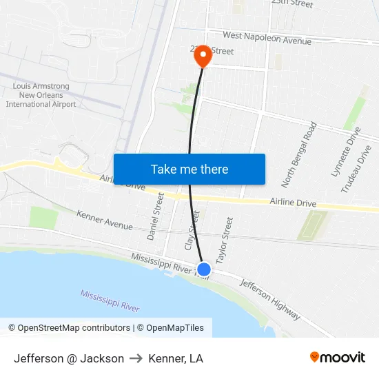 Jefferson @ Jackson to Kenner, LA map