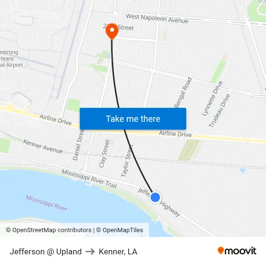 Jefferson @ Upland to Kenner, LA map