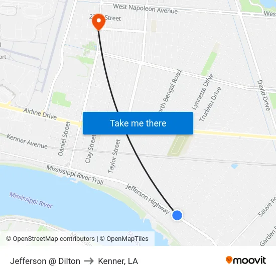 Jefferson @ Dilton to Kenner, LA map