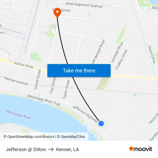 Jefferson @ Dilton to Kenner, LA map