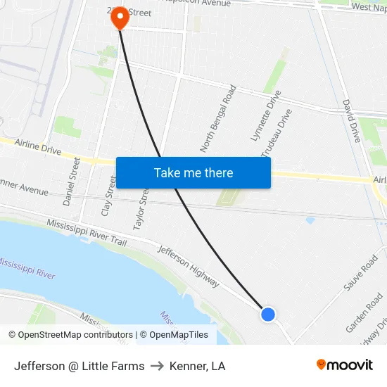 Jefferson @ Little Farms to Kenner, LA map