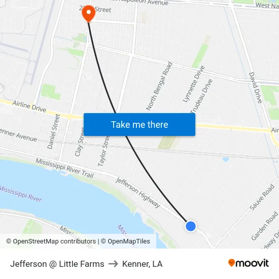 Jefferson @ Little Farms to Kenner, LA map