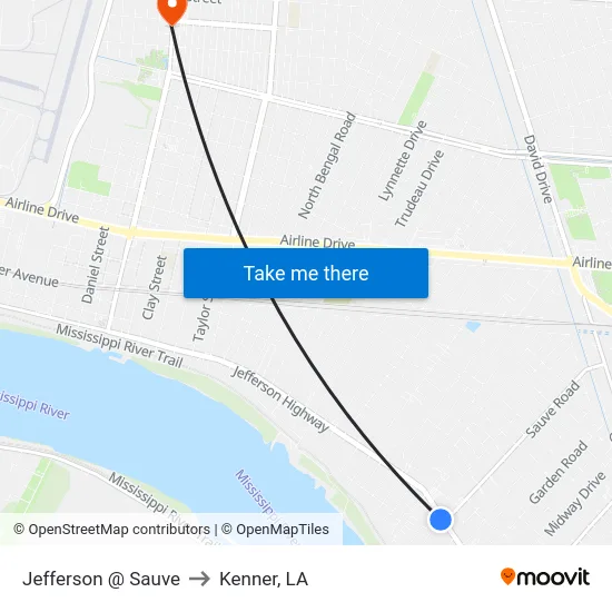 Jefferson @ Sauve to Kenner, LA map