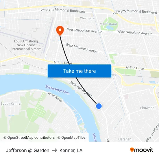 Jefferson @ Garden to Kenner, LA map