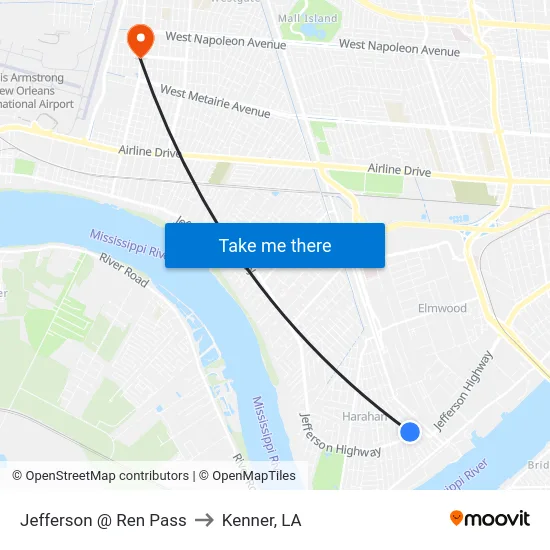 Jefferson @ Ren Pass to Kenner, LA map