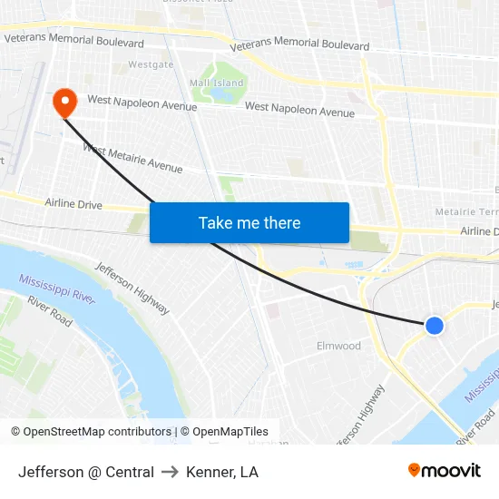 Jefferson @ Central to Kenner, LA map