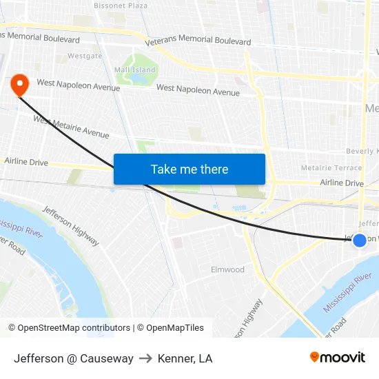 Jefferson @ Causeway to Kenner, LA map