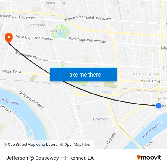 Jefferson @ Causeway to Kenner, LA map