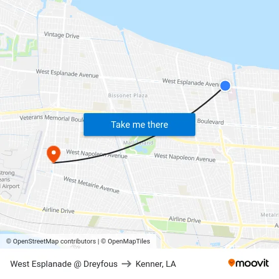 West Esplanade @ Dreyfous to Kenner, LA map
