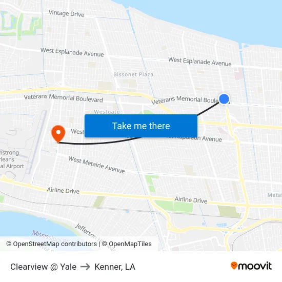 Clearview @ Yale to Kenner, LA map