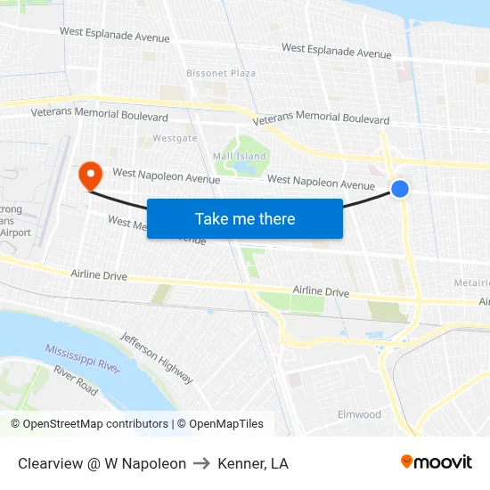 Clearview @ W Napoleon to Kenner, LA map