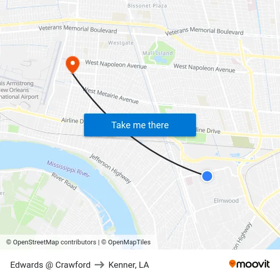 Edwards @ Crawford to Kenner, LA map