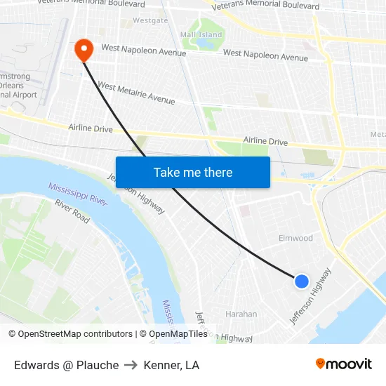 Edwards @ Plauche to Kenner, LA map