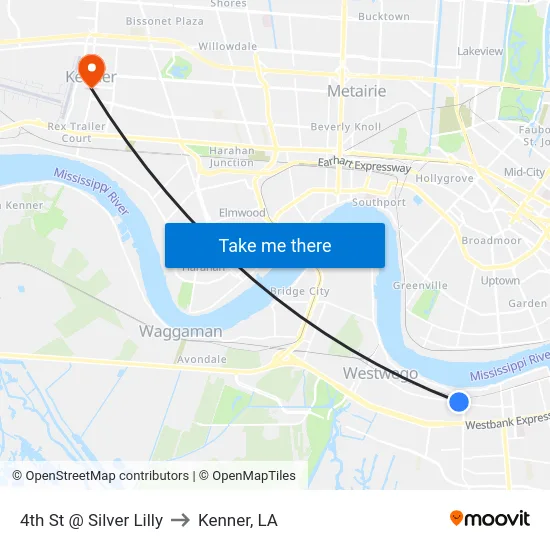 4th St @ Silver Lilly to Kenner, LA map
