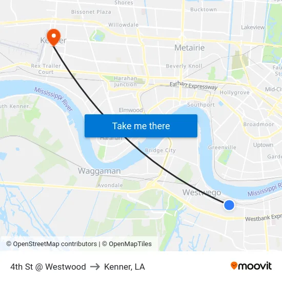 4th St @ Westwood to Kenner, LA map