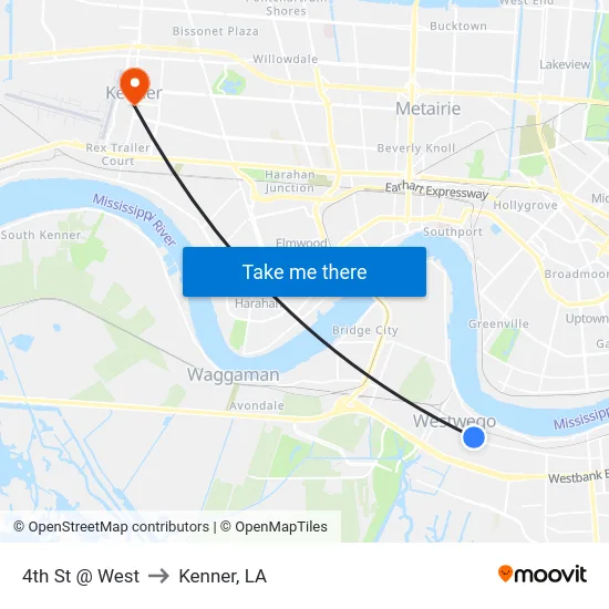 4th St @ West to Kenner, LA map
