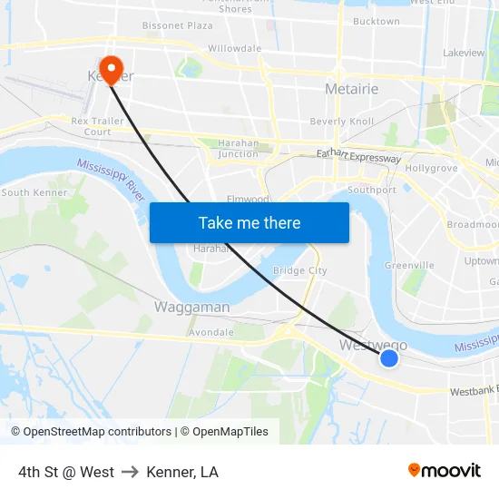 4th St @ West to Kenner, LA map