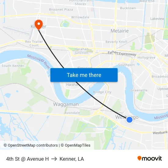 4th St @ Avenue H to Kenner, LA map