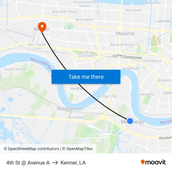 4th St @ Avenue A to Kenner, LA map