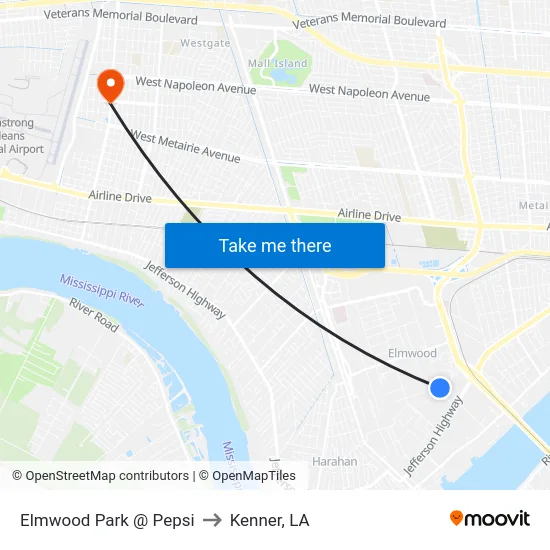 Elmwood Park @ Pepsi to Kenner, LA map