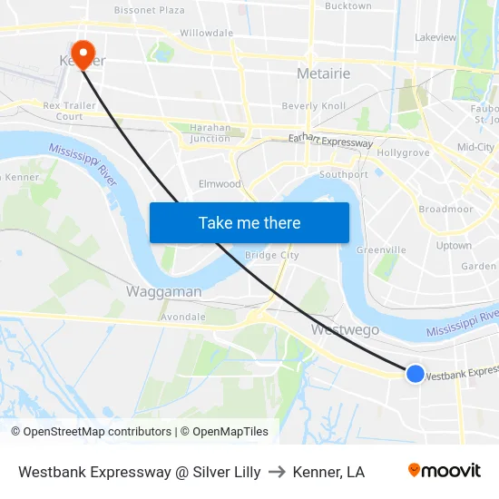 Westbank Expressway @ Silver Lilly to Kenner, LA map