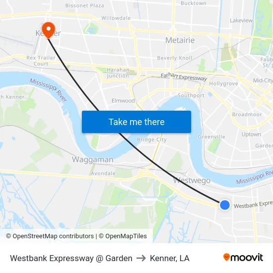 Westbank Expressway @ Garden to Kenner, LA map