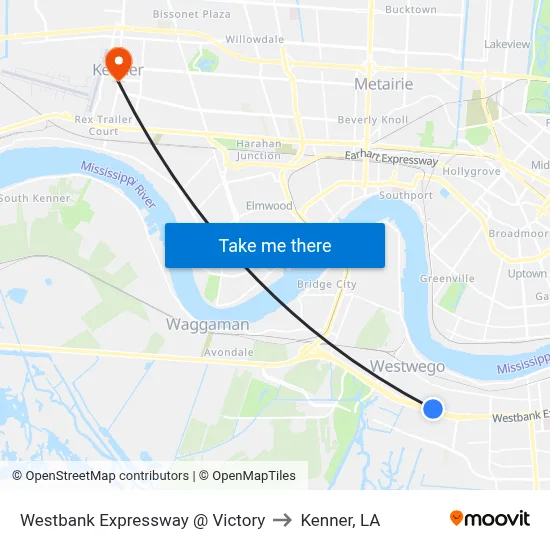 Westbank Expressway @ Victory to Kenner, LA map