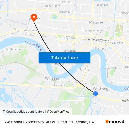 Westbank Expressway @ Louisiana to Kenner, LA map