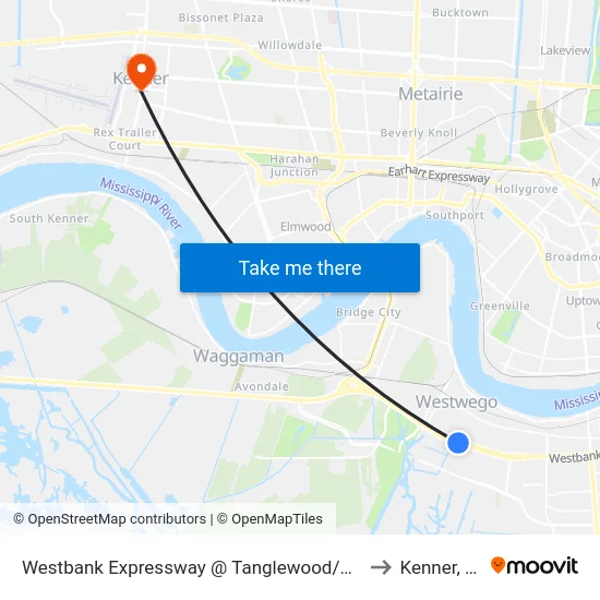 Westbank Expressway @ Tanglewood/West to Kenner, LA map