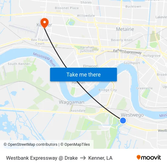 Westbank Expressway @ Drake to Kenner, LA map