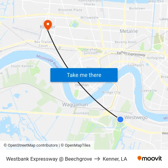 Westbank Expressway @ Beechgrove to Kenner, LA map