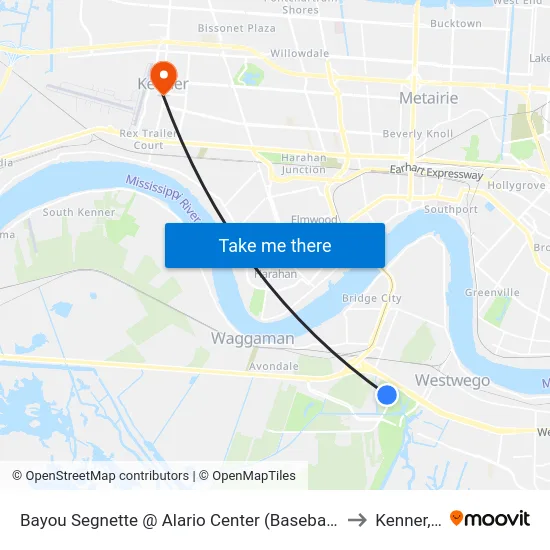 Bayou Segnette @ Alario Center (Baseball Field Ent to Kenner, LA map