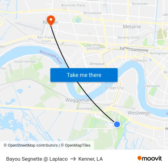 Bayou Segnette @ Laplaco to Kenner, LA map